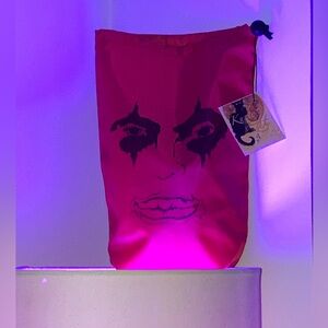 Hand Inked Upcycled Red Nylon Drawstring Bag - Lady GAGA - Joker Foile à Deux